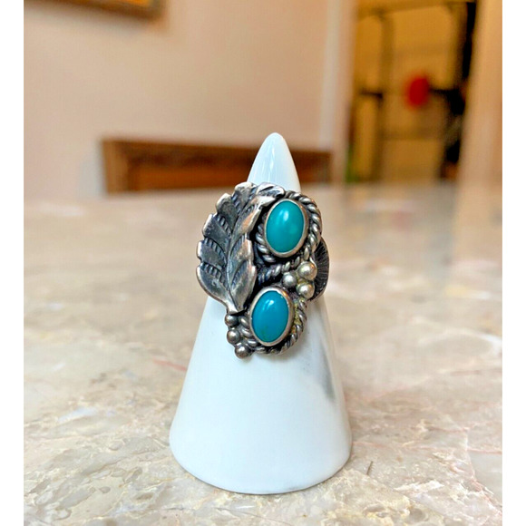 Sarah Watson *signed* Turquoise Sterling Silver Navajo Ring Size 4.5 - Picture 1 of 7